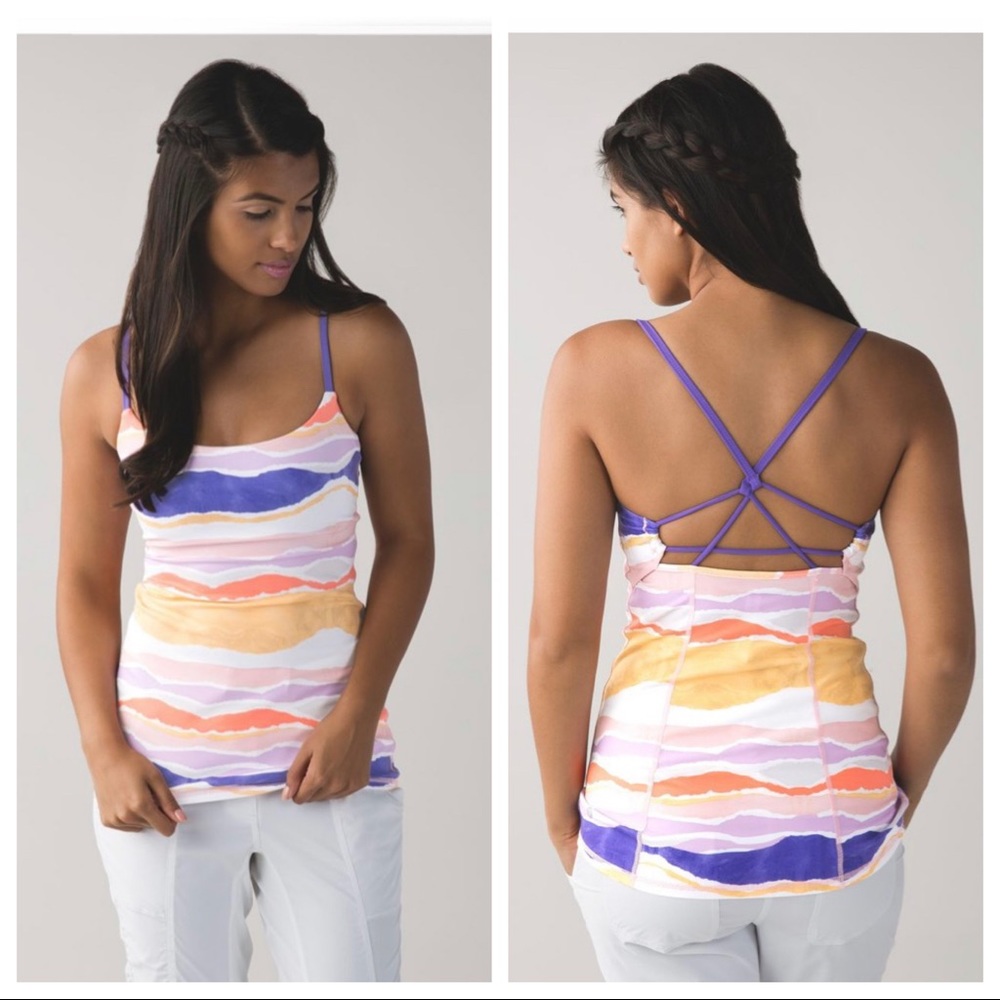 Lululemon Dancing Warrior Tank Bleacher Stripe White Iris Flower